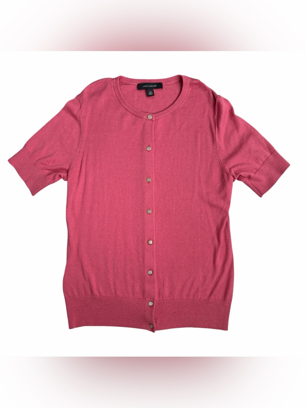 Ann Taylor Rose Pink Short-Sleeve Button Silk Cardigan